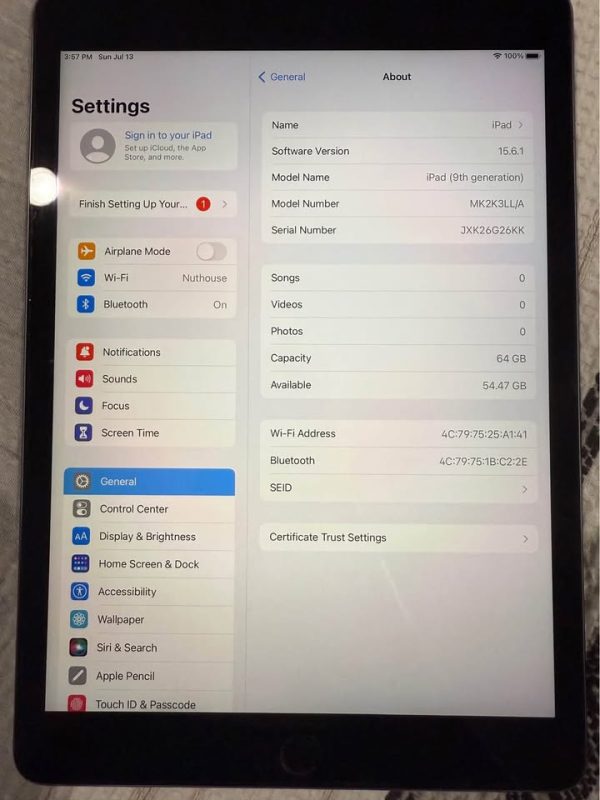 iPad 9th generation. 64gb