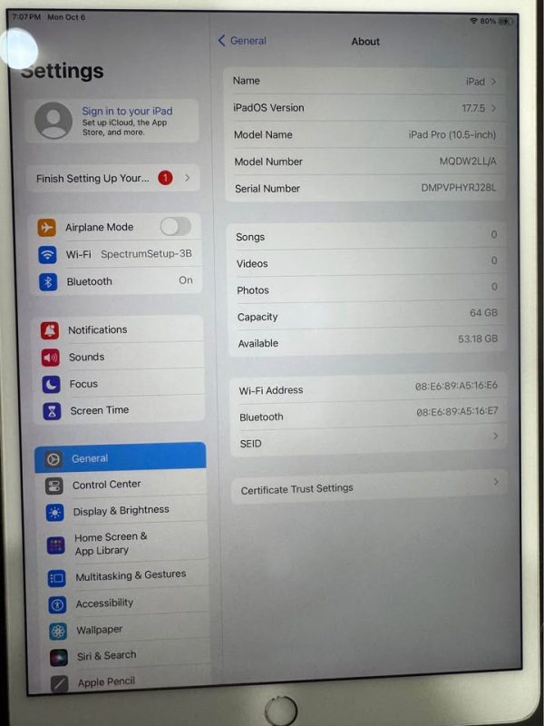 iPad Pro 10.5 inch WIFI only 64GB