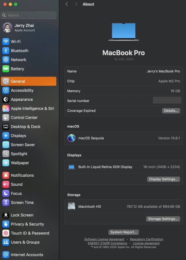 Macbook Pro 16 inch 2023 M2 Pro/16GB/1TB