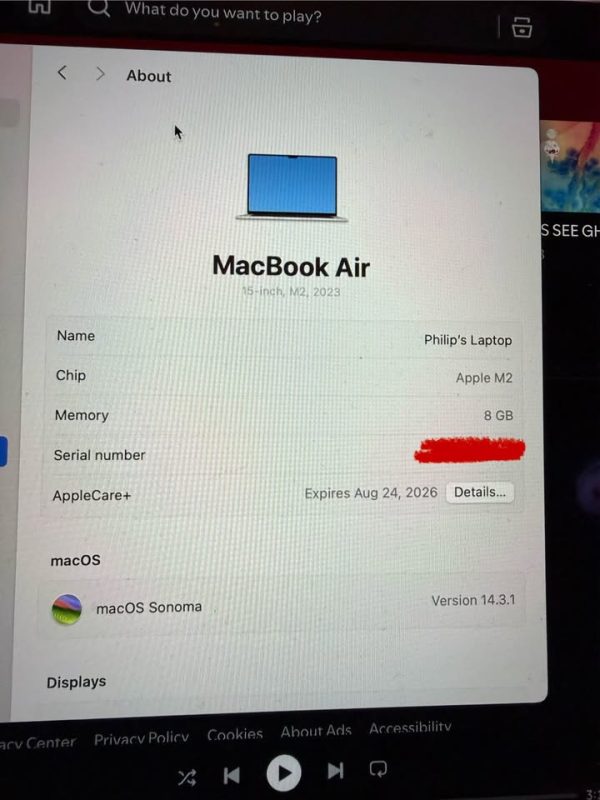 Macbook Air M2 15” 256gb 2023