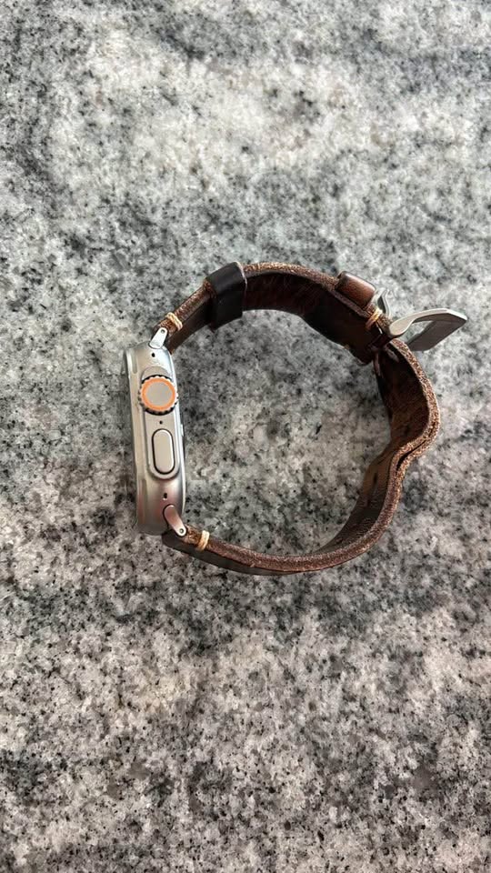Apple Watch Ultra 49mm Titanium Case with Brown Leather Strap