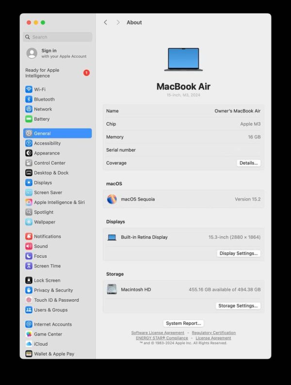 Apple MacBook Air (15-inch, M3, 2024)