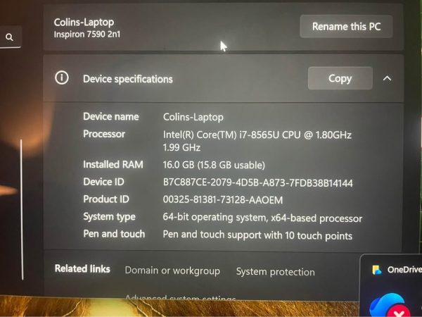 15” Dell Inspiron Laptop