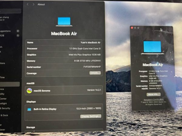 Macbook air 2019 256gb 8gb