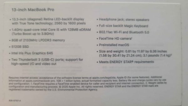 2020 - 13" Mac Book Pro (A2289) Excellent Condition