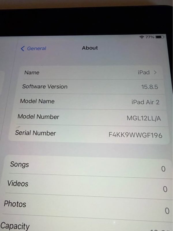 Apple ipad air 2 wifi only gray