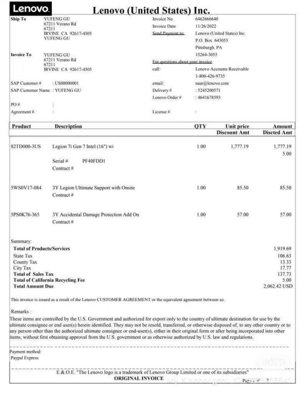 Lenvoe Legion 7i Laptop (3070ti, i7, 32g)